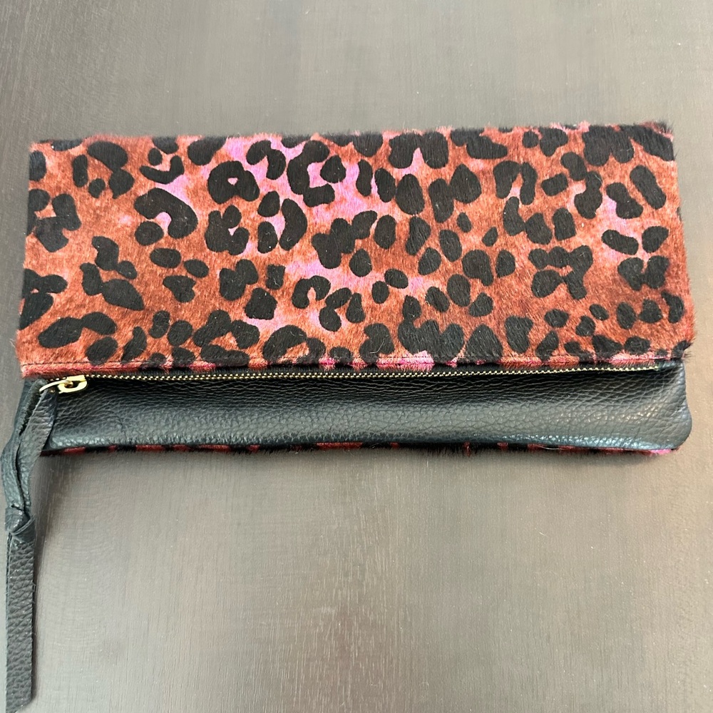 Trina Turk Pink and Black Leopard Clutch